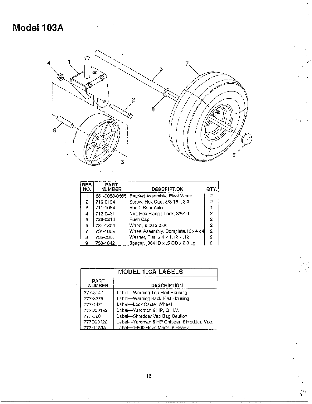 Chipper shredder-vacuum page 2 Diagram and Parts List for 103A  MTD Chipper Shredder