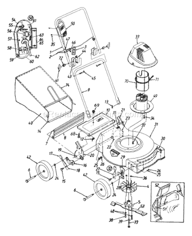 Page A Diagram and Parts List for 183-387-033 1993 MTD Lawn Mower