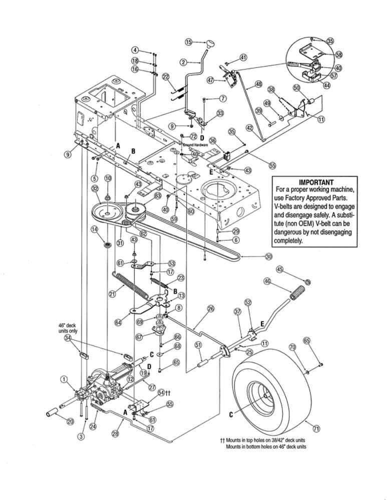 Transmission Diagram and Parts List for 13AC762F755  MTD Lawn Tractor