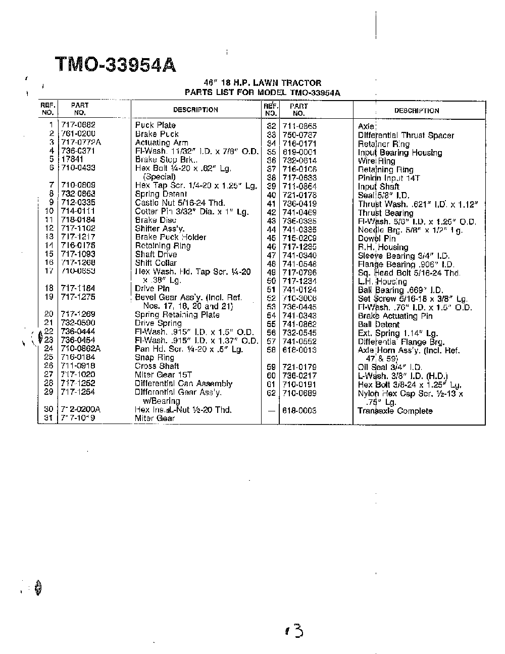 46" 18hp/transaxle page 2 Diagram and Parts List for 33954A  MTD Lawn Tractor
