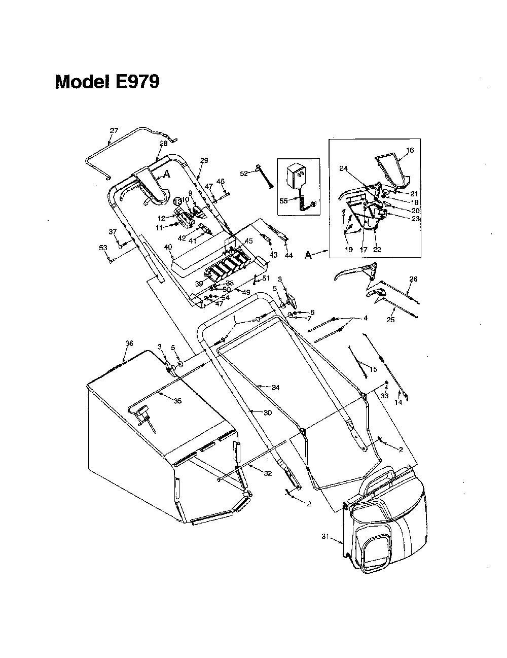 Upper control housing/handle/bag Diagram and Parts List for 970-979  MTD Lawn Mower