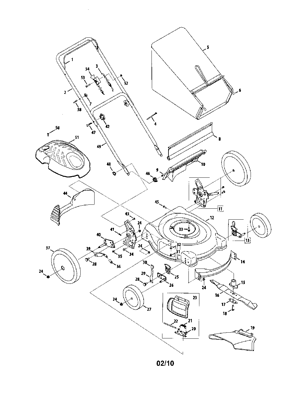 Lawn mower Diagram and Parts List for 54M7  MTD Lawn Mower