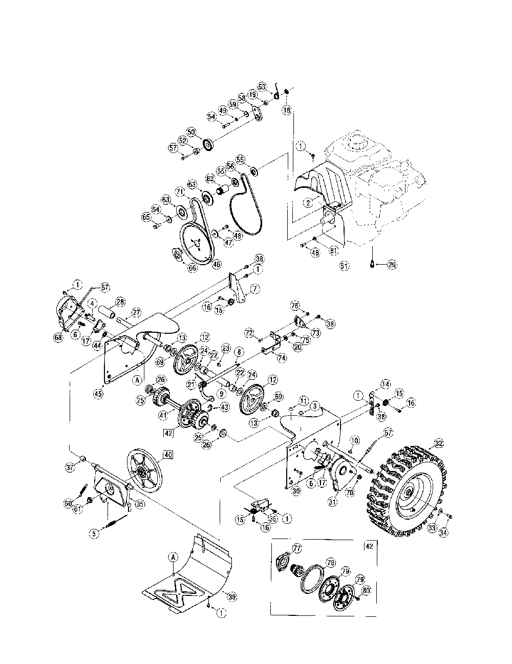 Wheels/axle Diagram and Parts List for 31AH5WTG799  MTD Snow Blower