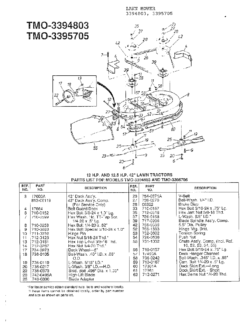 12/12.5hp 42" lawn tractors Diagram and Parts List for 3394803  MTD Lawn Tractor