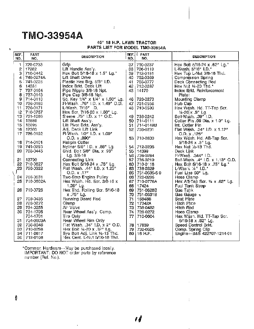 46" 18hp lawn tractor page 9 Diagram and Parts List for 33954A  MTD Lawn Tractor