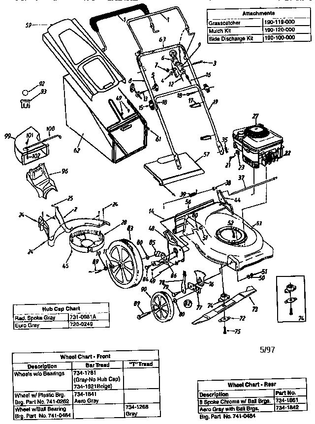 Replacement Parts Diagram and Parts List for 11A-510N720  MTD Lawn Mower