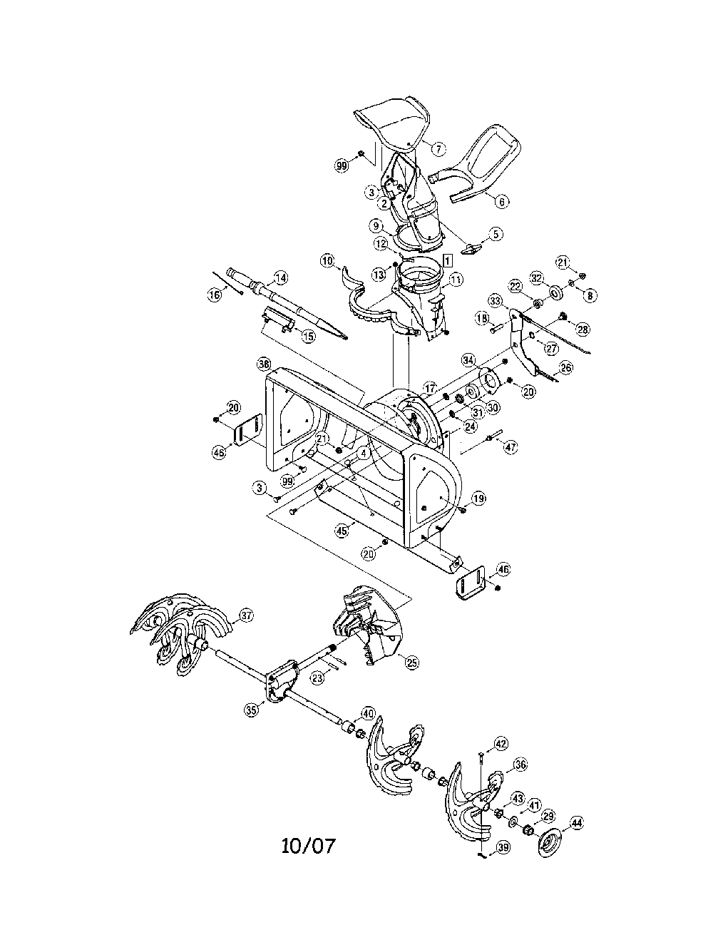 Chute Diagram and Parts List for 31AS3CAD799  MTD Snow Blower