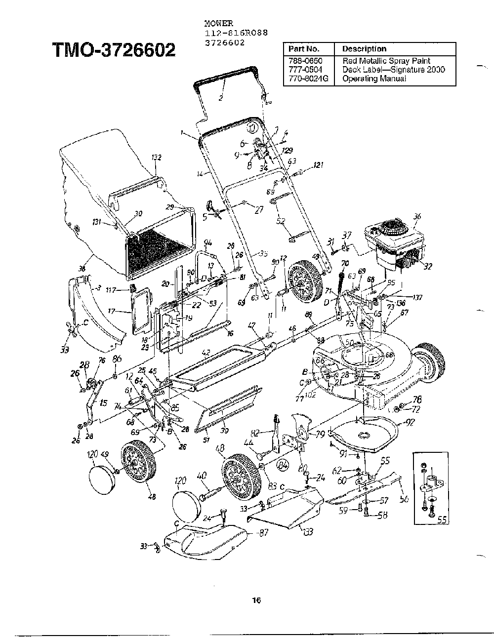 21" rotary mower Diagram and Parts List for 112-816R000  MTD Lawn Mower
