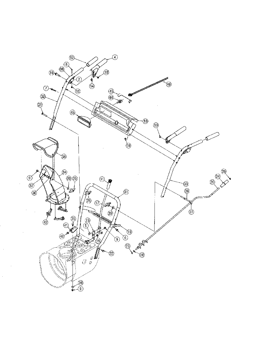Handle/chute/light Diagram and Parts List for 31A-6BCD700  MTD Snow Blower