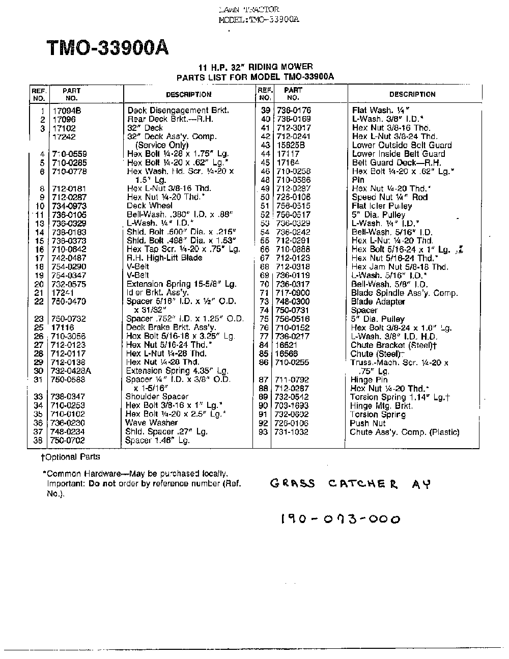 11hp 32" riding mower page 2 Diagram and Parts List for 33900A  MTD Lawn Tractor
