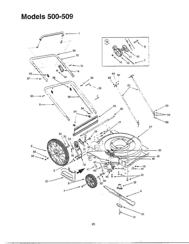 Handle 1 Diagram and Parts List for 500 THRU 509 MTD Lawn Mower