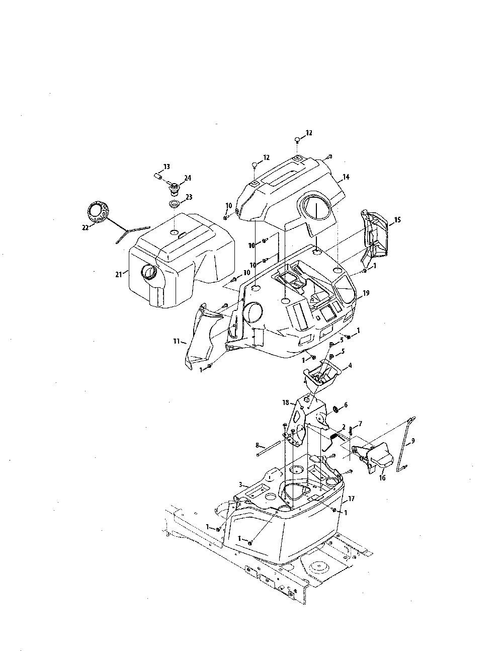 Fuel tank/upper dash Diagram and Parts List for 13AJA1ZS099  MTD Lawn Tractor
