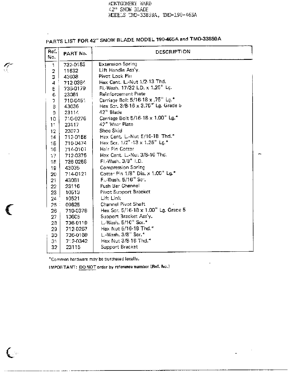 42" snow blade page 2 Diagram and Parts List for 190-485-000  MTD Snow Blower