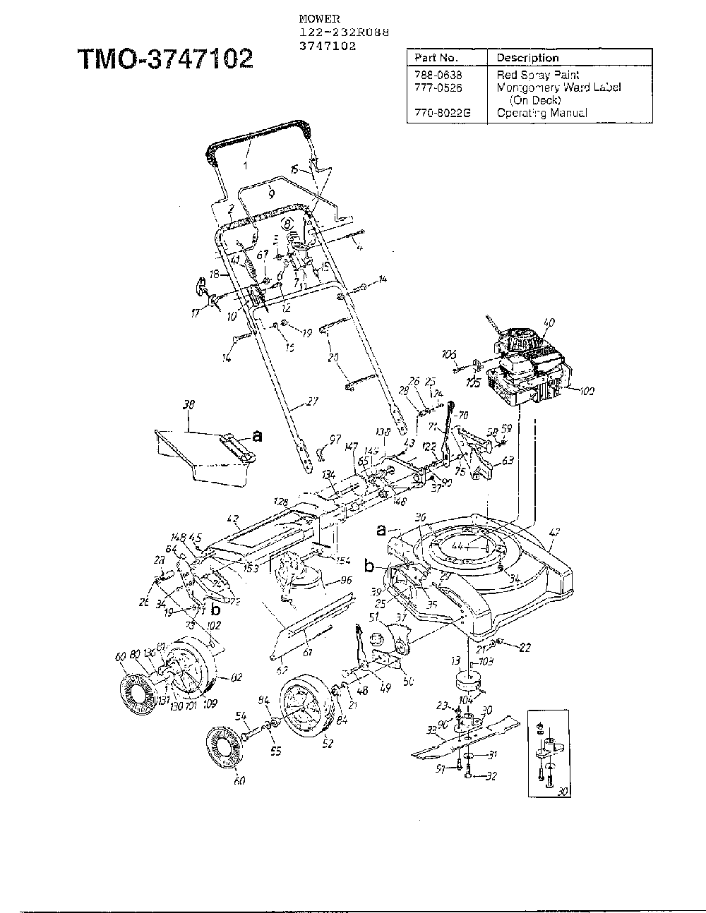 Mower Diagram and Parts List for 3747102  MTD Lawn Mower