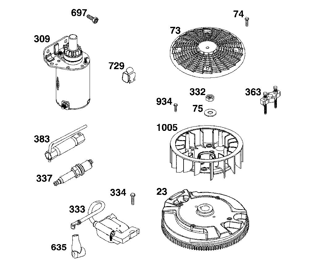 Flywheel/ignition/starter Diagram and Parts List for 17ADFACW093  MTD Lawn Mower