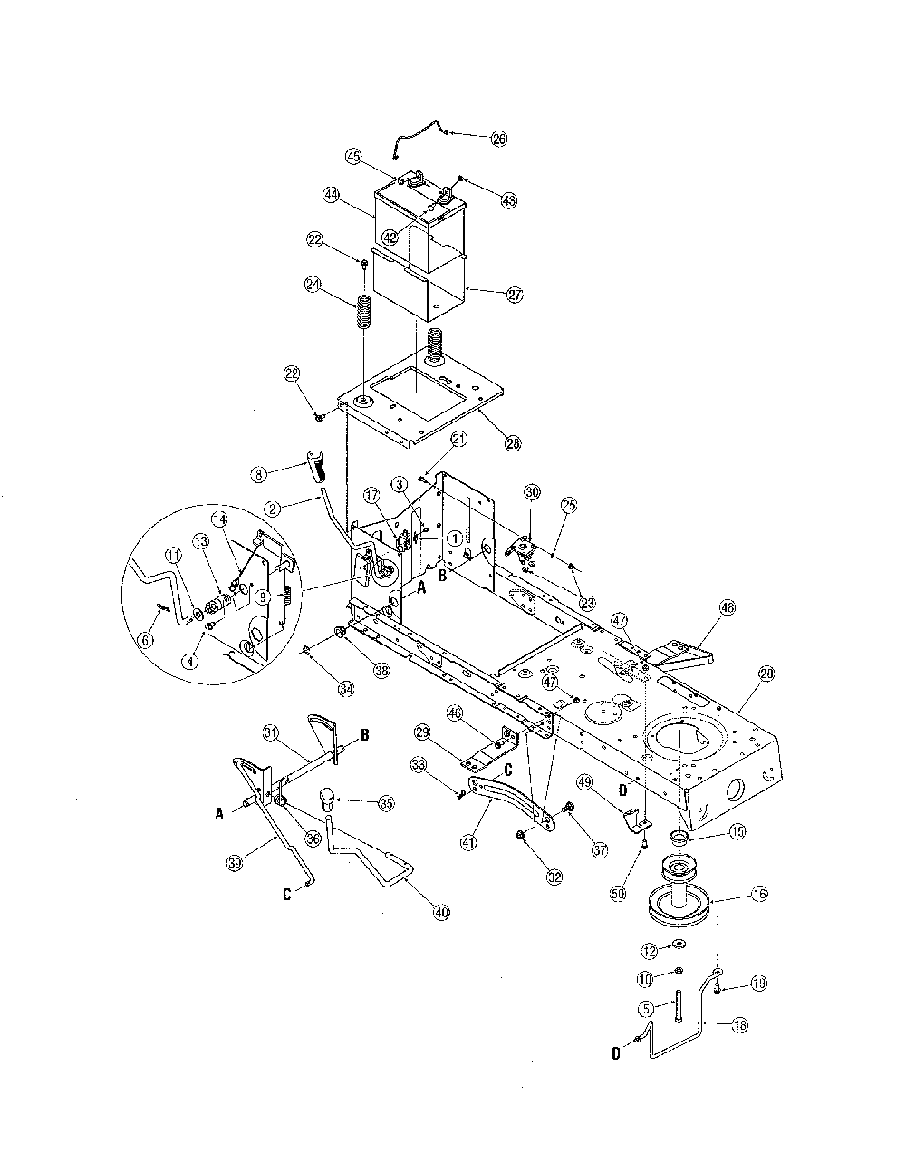 Frame & pto lift Diagram and Parts List for 13AJ791G731  MTD Lawn Tractor