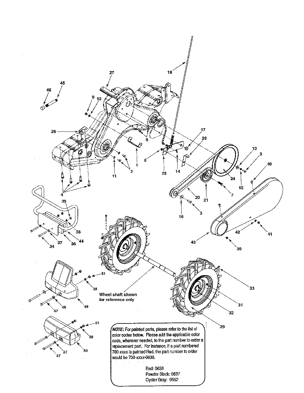Wheels/bumper Diagram and Parts List for 21AB455C730  MTD Tiller
