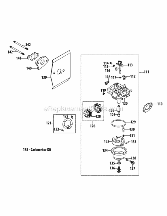 1P65B0C_Carburetor Diagram and Parts List for 1P65B0C  MTD Engine