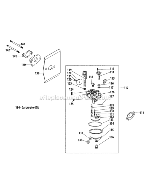 1P65Tga_Carburetor Diagram and Parts List for 1P65TGA  MTD Engine