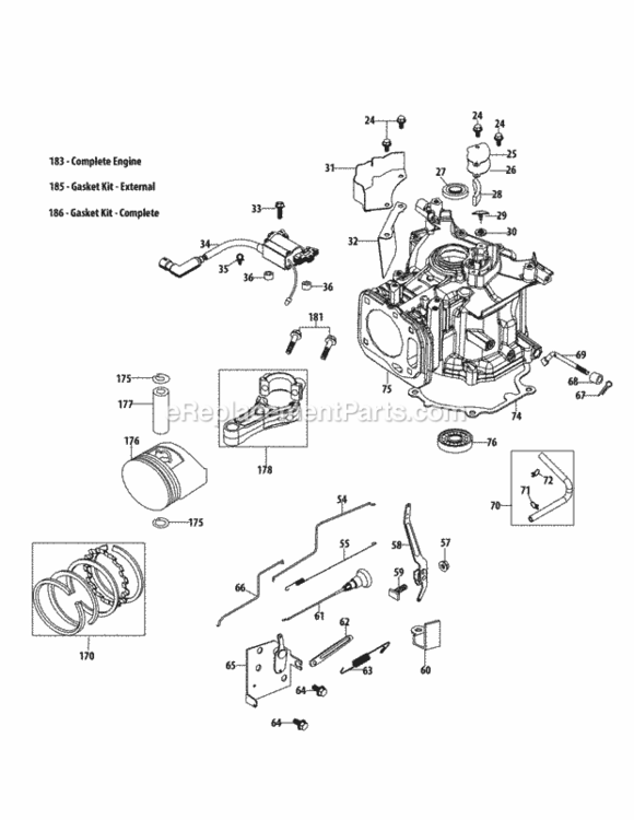 1P65Tga_Crankcase Diagram and Parts List for 1P65TGA  MTD Engine
