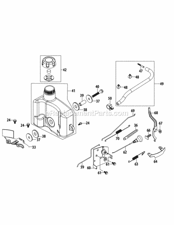 1P70C0A-11_Fuel_Tank_And_Mounting Diagram and Parts List for 1P70C0A-11  MTD Engine