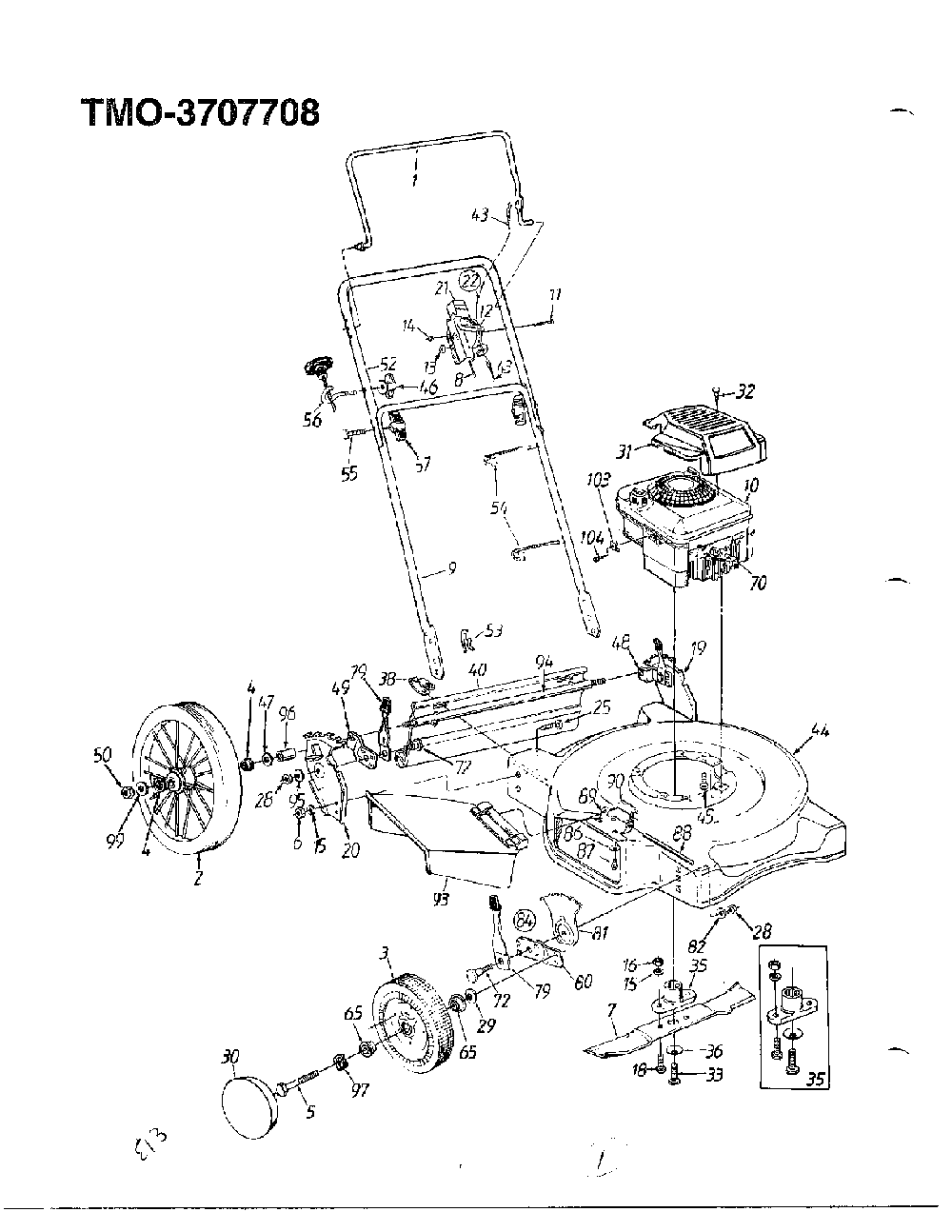 4.5hp 22" rotary mower Diagram and Parts List for 3707708  MTD Lawn Mower