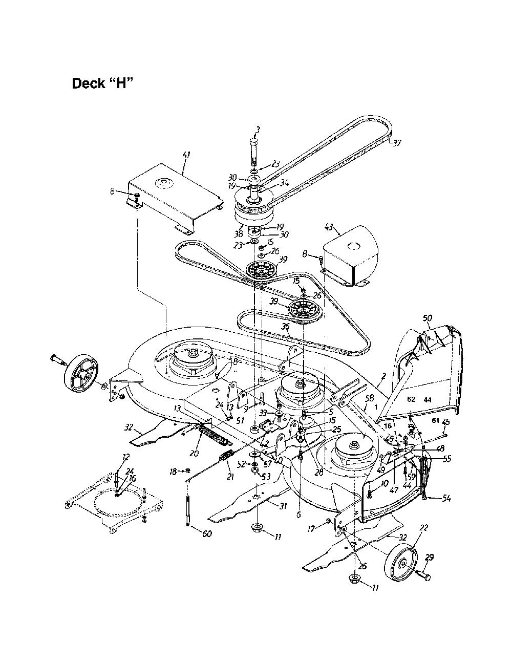 46" deck "h" Diagram and Parts List for 13AQ675G062  MTD Lawn Tractor