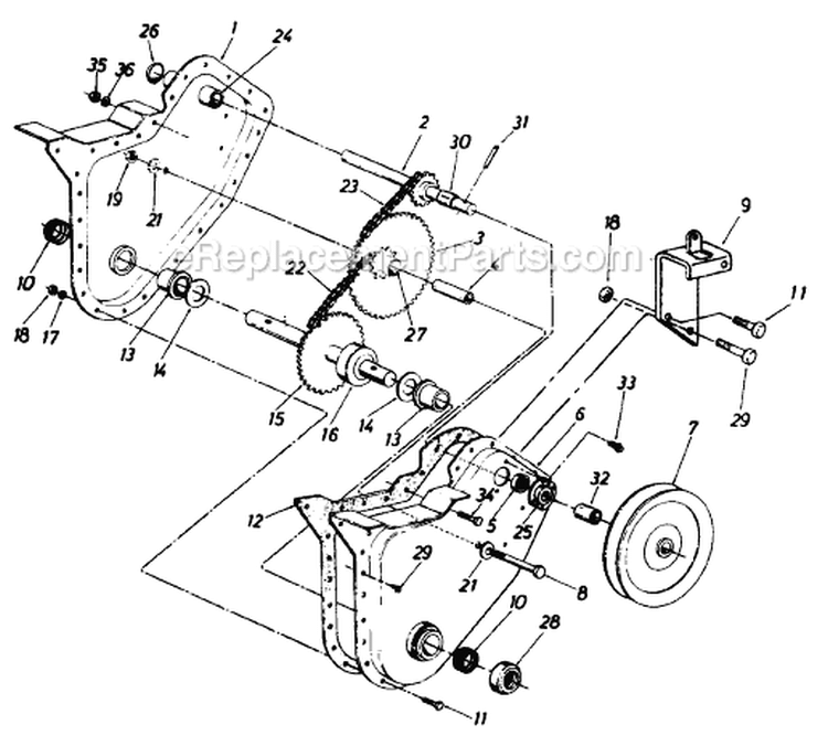 Page B Diagram and Parts List for 210-020-002 1990 MTD Tiller