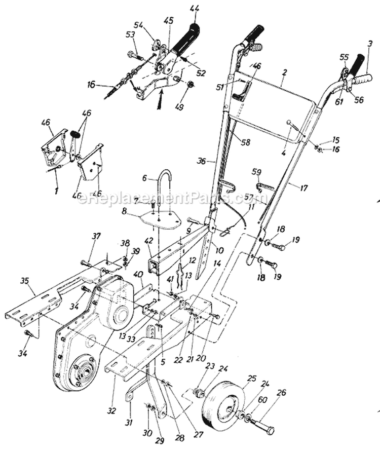 Page B Diagram and Parts List for 210-381-031/2835-958 1990 MTD Tiller