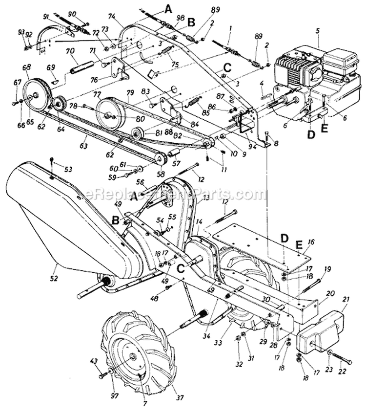 Page D Diagram and Parts List for 210-405-000 1990 MTD Tiller