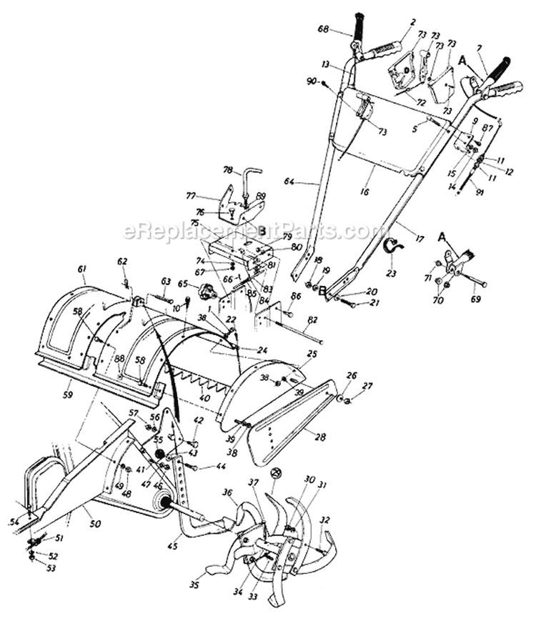 Page C Diagram and Parts List for 210-405-031 1990 MTD Tiller