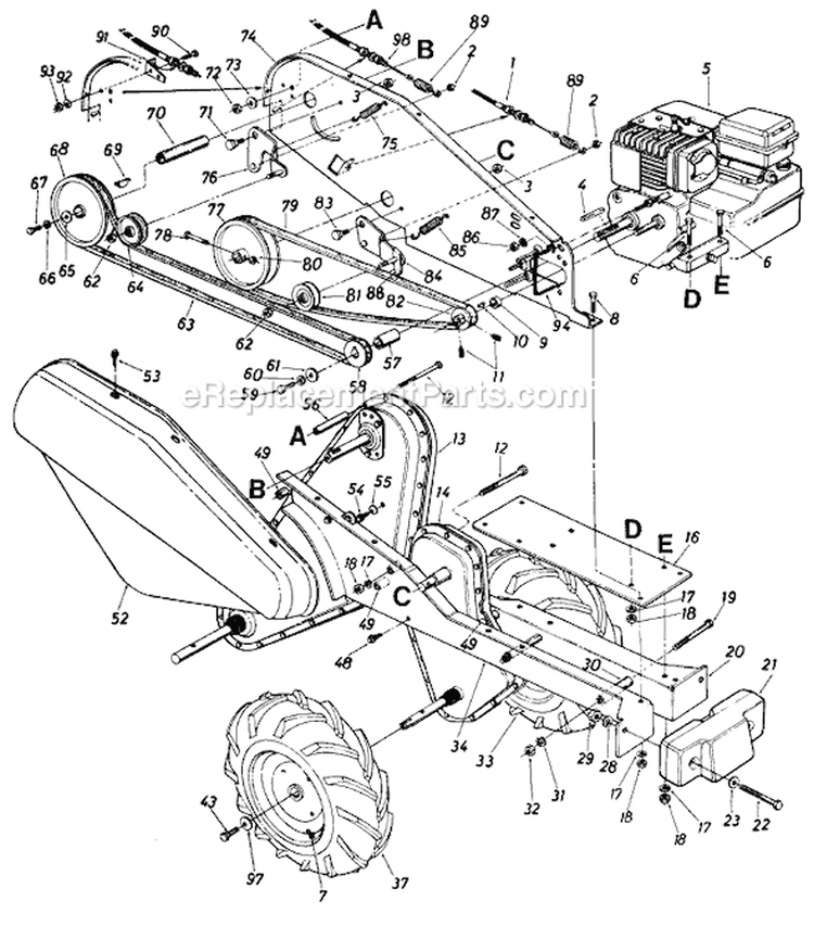Page D Diagram and Parts List for 210-405-031 1990 MTD Tiller