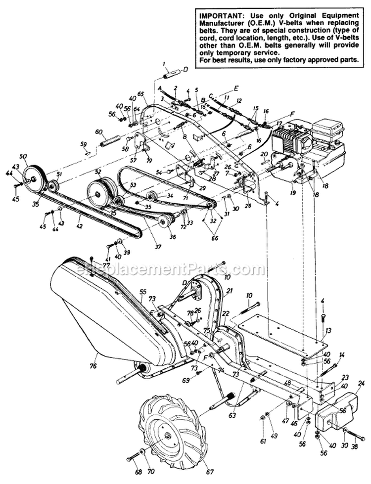 Page D Diagram and Parts List for 210-406-118/28714 1990 MTD Tiller