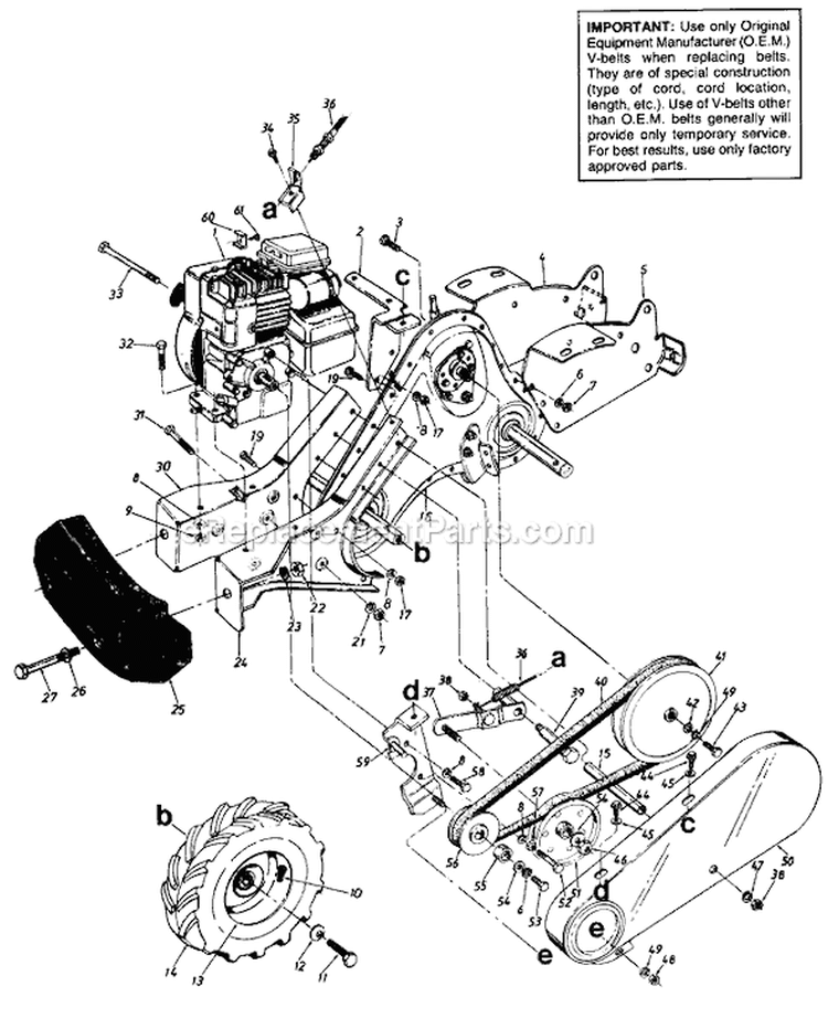 Page B Diagram and Parts List for 210-430-027/785-220 1990 MTD Tiller