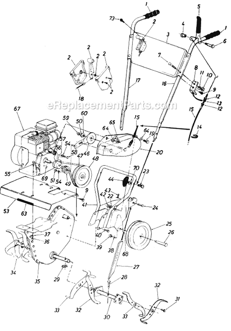 Page B Diagram and Parts List for 210031 1990 MTD Tiller