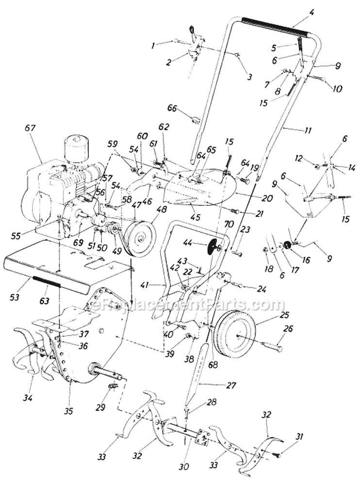 Page B Diagram and Parts List for 21030C 1986 MTD Tiller