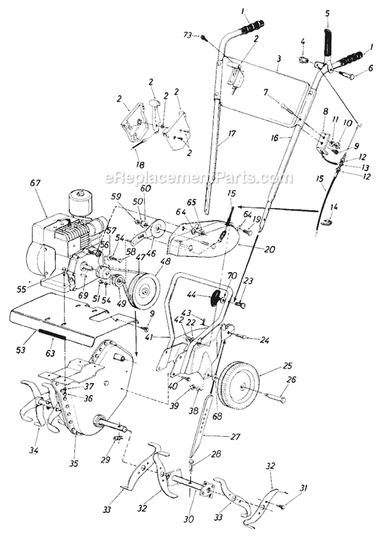 Page B Diagram and Parts List for 21031-9 1989 MTD Tiller