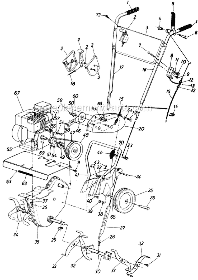 Page B Diagram and Parts List for 211-031-382 1991 MTD Tiller