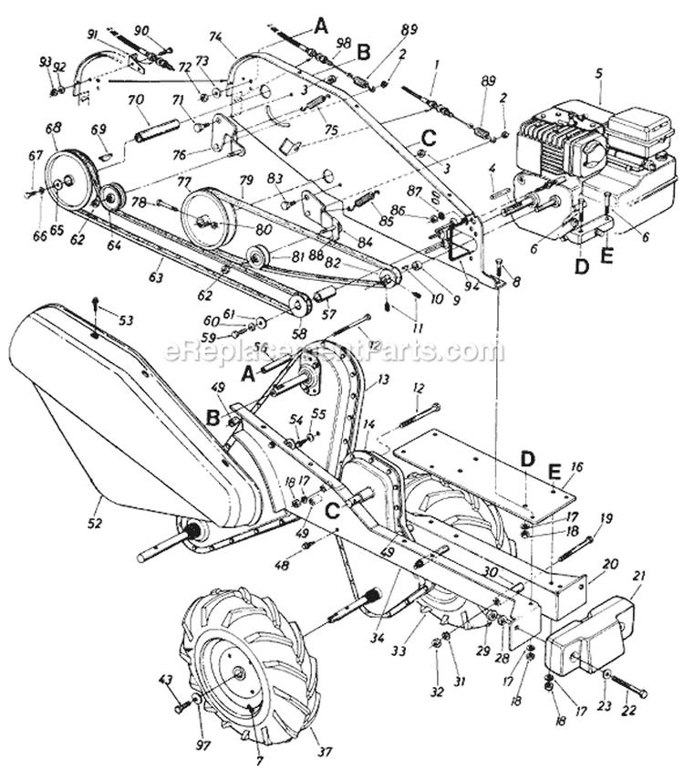 Page D Diagram and Parts List for 211-405-002 1991 MTD Tiller