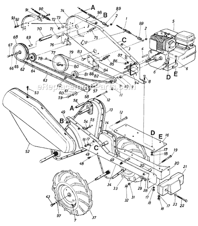 Page D Diagram and Parts List for 211-405-013 68506 -1991 MTD Tiller
