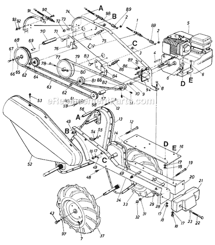 Page D Diagram and Parts List for 211-405-206 1991 MTD Tiller