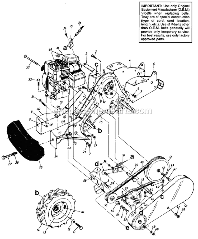Page B Diagram and Parts List for 211-430-136 1991 MTD Tiller