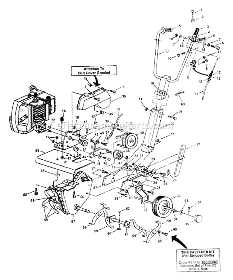 Page B Diagram and Parts List for 212-020-205 1992 MTD Tiller