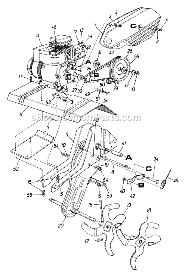Page A Diagram and Parts List for 212-340-032 1992 MTD Tiller