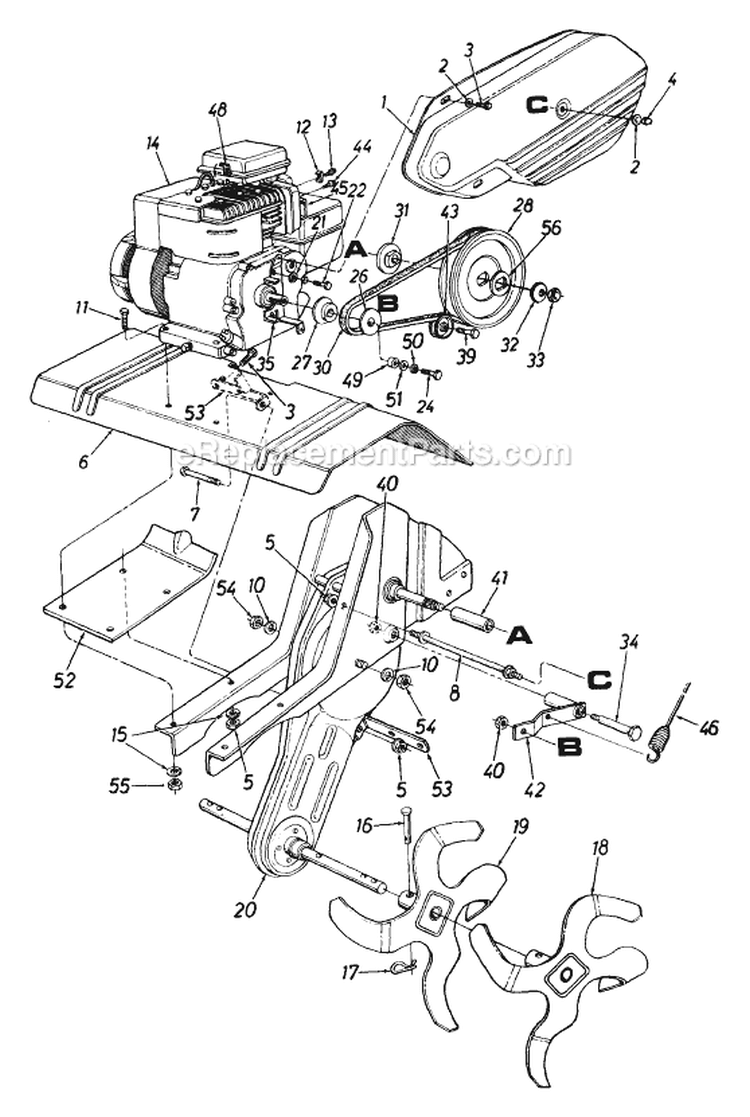 Page A Diagram and Parts List for 212-340-137 1992 MTD Tiller