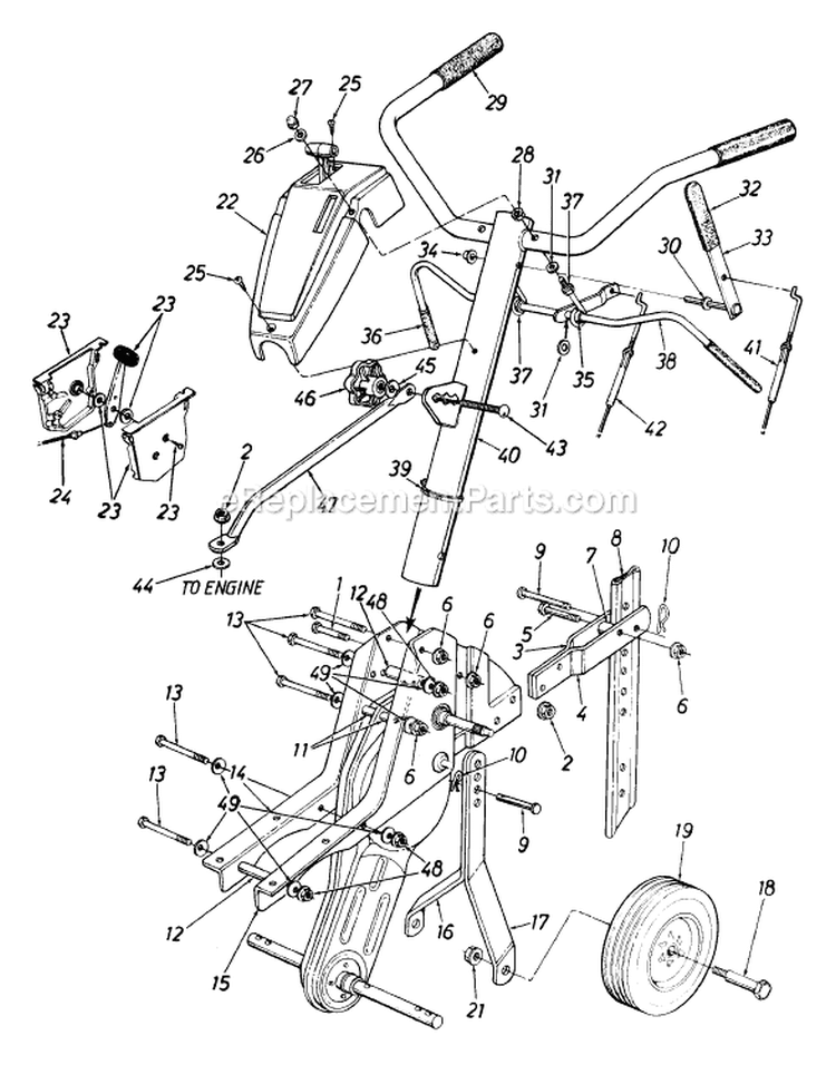 Page B Diagram and Parts List for 212-390-054 1992 MTD Tiller