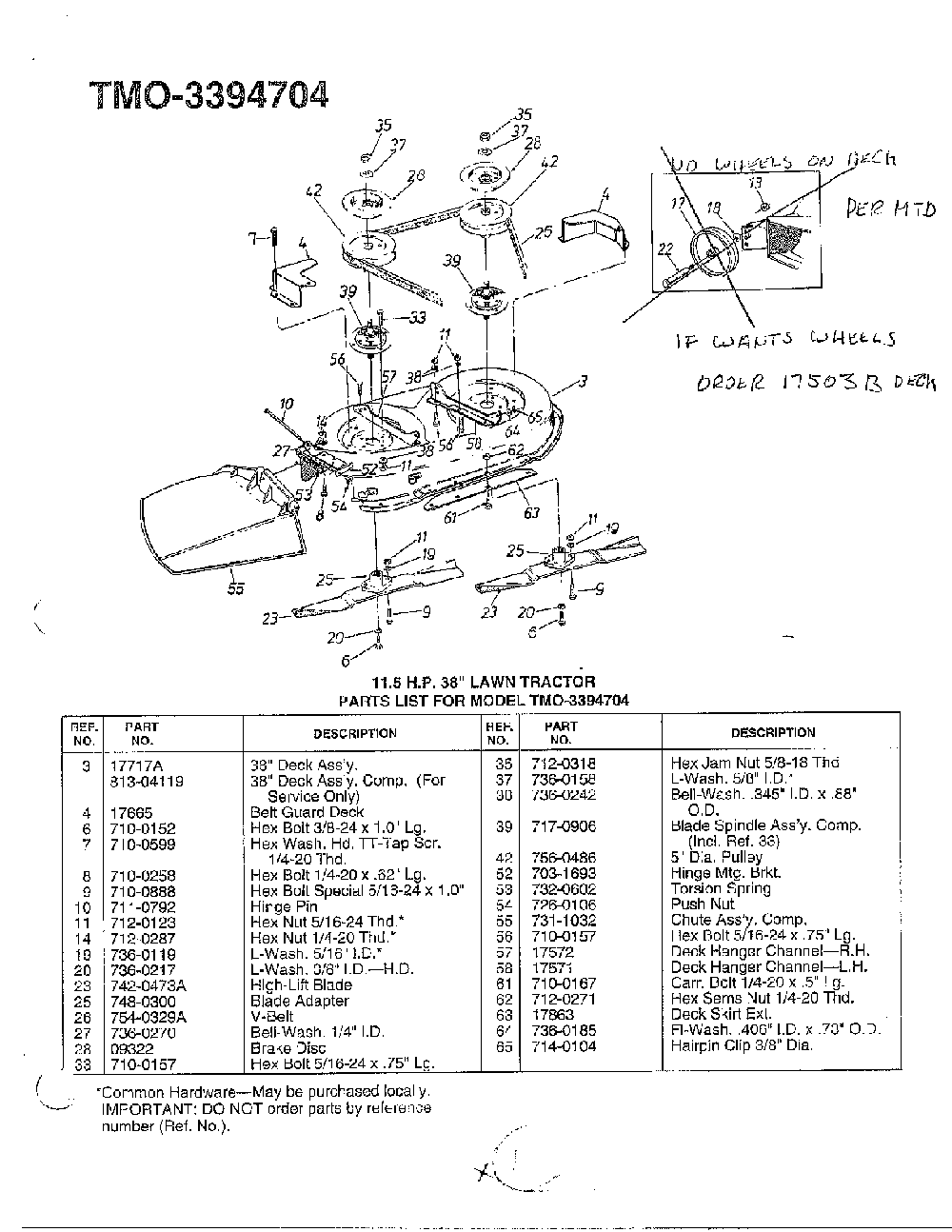11.5 hp 38" lawn tractor page 2 Diagram and Parts List for 3394704  MTD Lawn Tractor