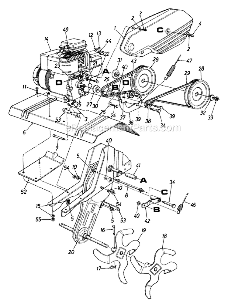 Page A Diagram and Parts List for 213-390-016 1993 MTD Tiller