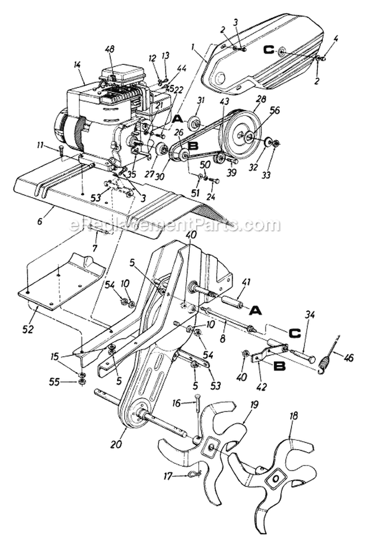 Page A Diagram and Parts List for 214-340-118 1994 MTD Tiller