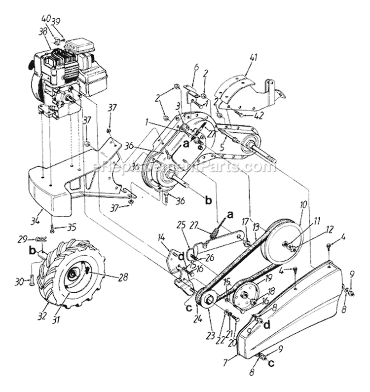 Page A Diagram and Parts List for 214-420-131 1994 MTD Tiller
